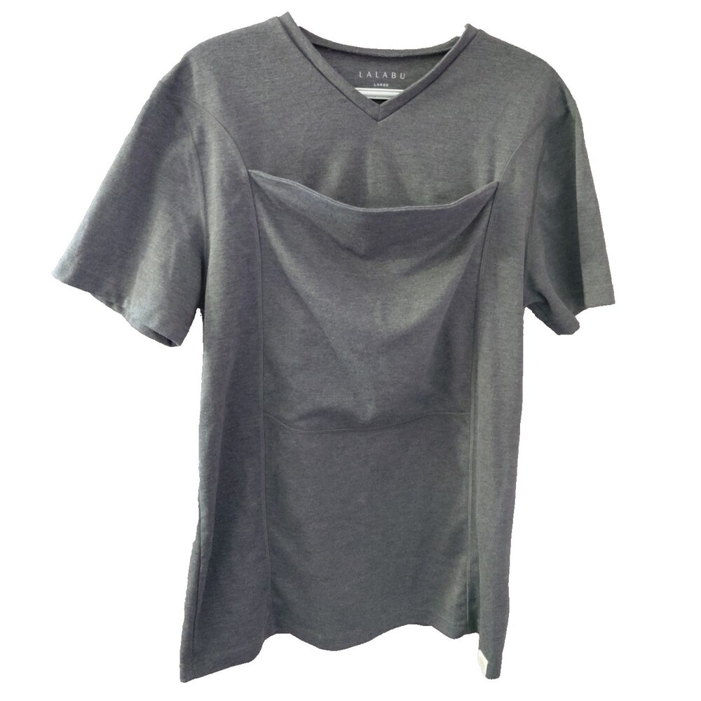 Lalabu Women's Large Shirt Gray Short Sleeve Stretch Babywearing Carrier Top